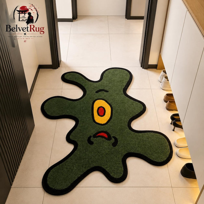 Tapis monstre vert lavable – forme abstraite