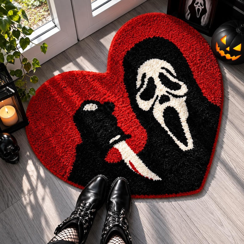 Tapis cœur rouge Halloween – masque fantôme