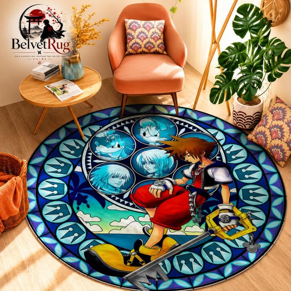Tapis rond anime — Motif vitrail — Vue 3
